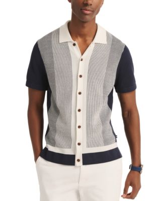 Nautica - Men's Jacquard Short Sleeve Striped Button-Front Shirt
