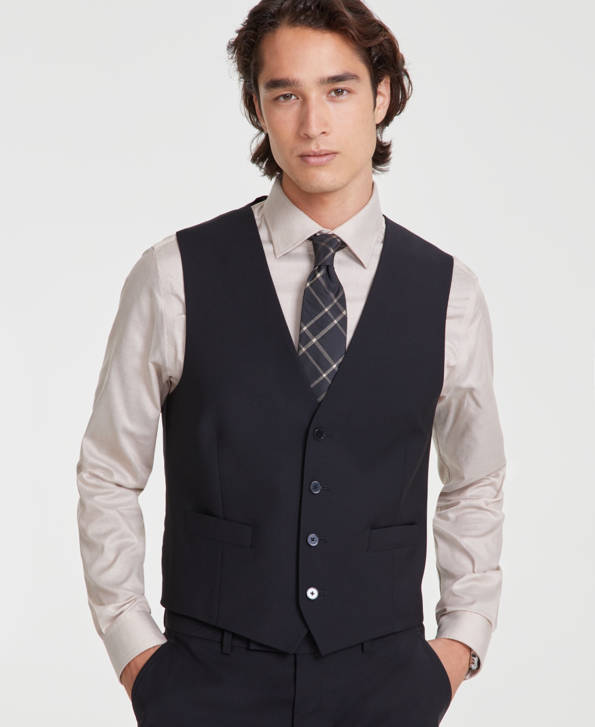Calvin Klein Men's Slim-fit Wool Blend Infinite Stretch Suit Vest In Black