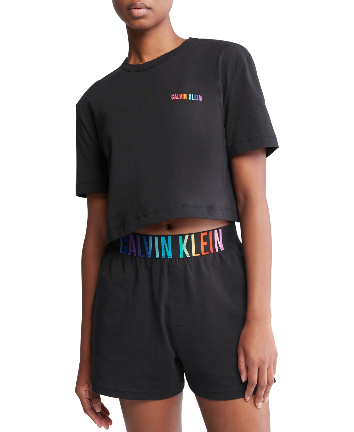 Shop Calvin Klein Intense Power Pride Lounge Short Sleeve Crewneck Qs7193 In Black