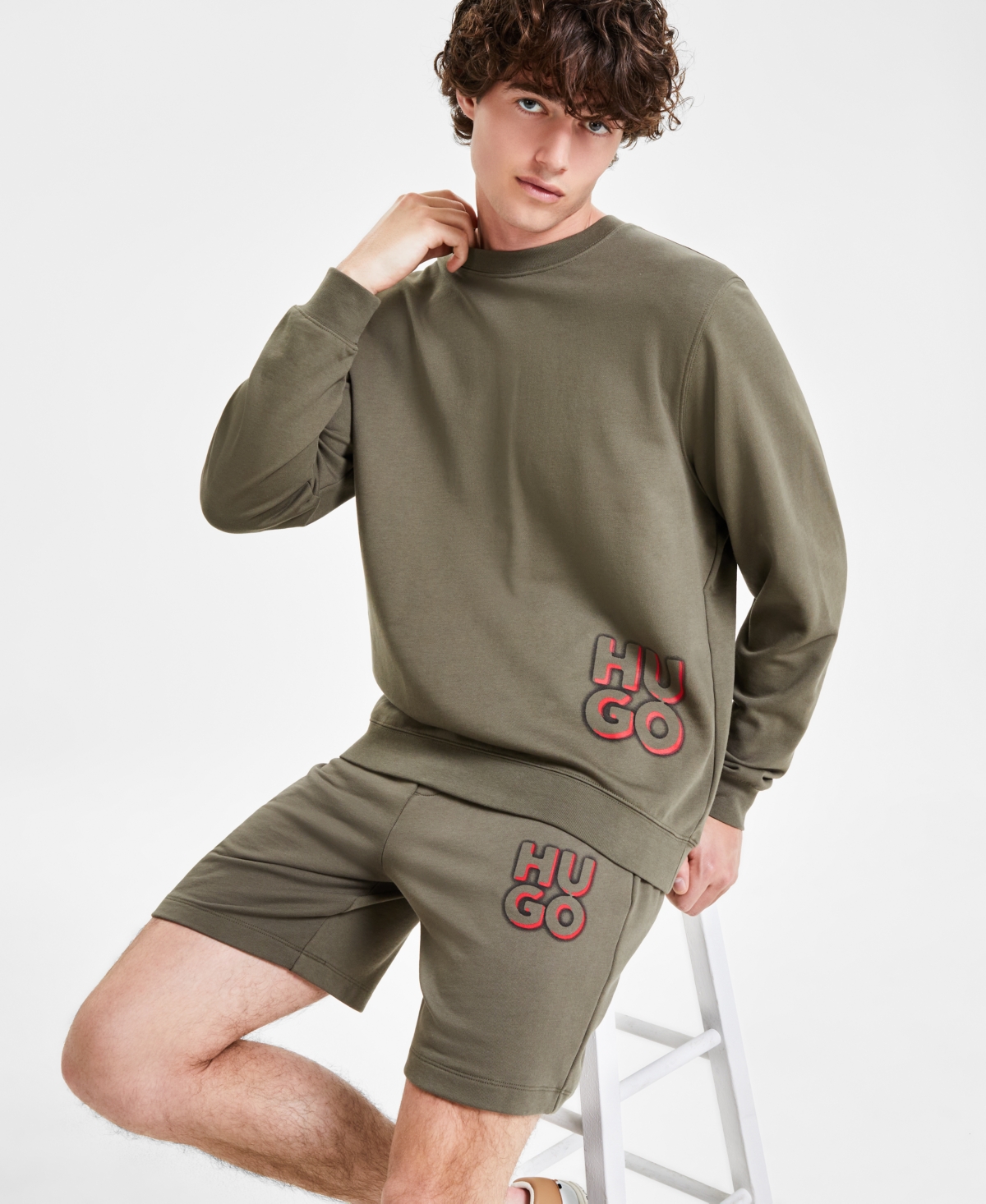Hugo by Hugo Boss Men's Regular-Fit Logo-Print Sweatshirt -Khaki