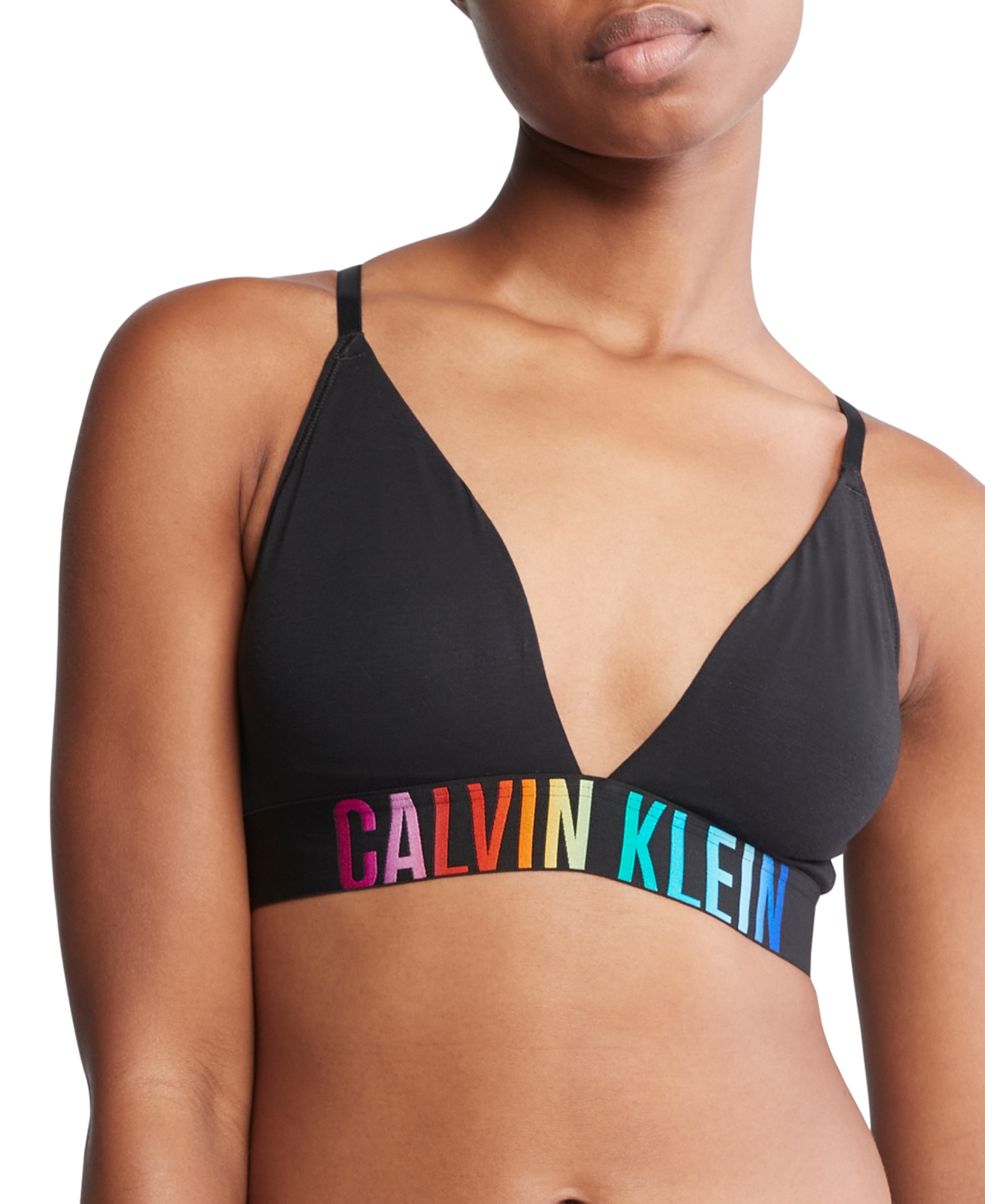 Shop Calvin Klein Intense Power Pride Cotton Lightly Lined Triangle Bralette Qf7830 In Black