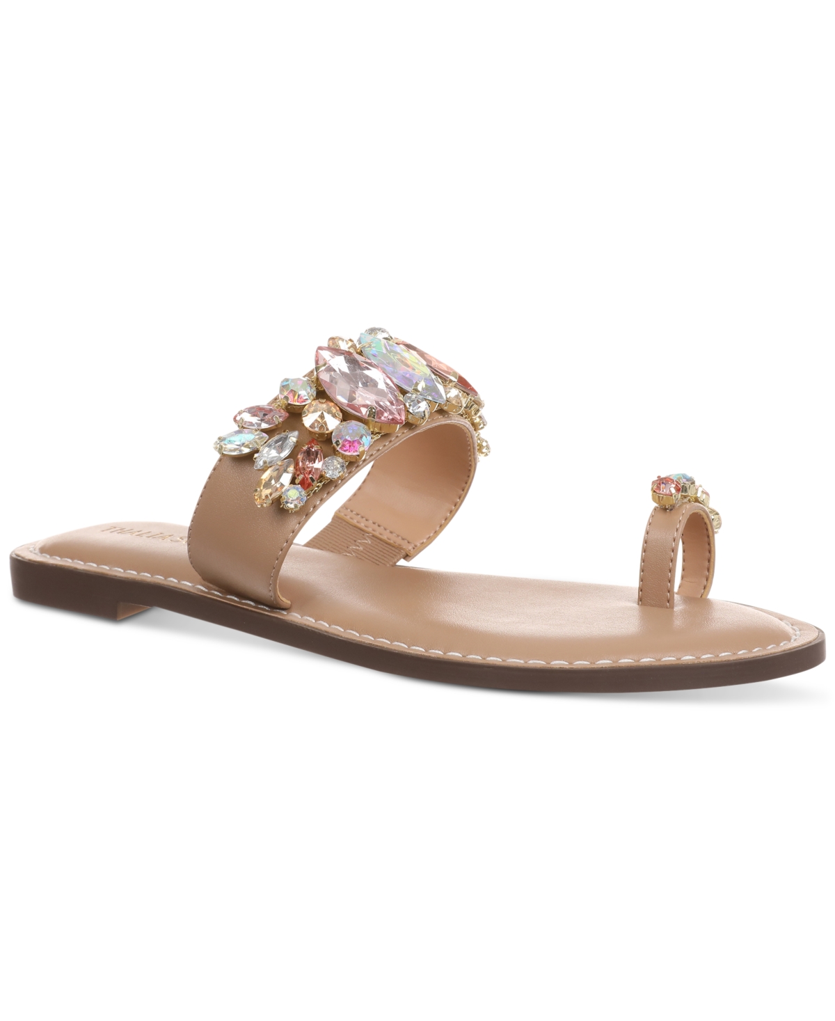 Thalia Sodi Weylin Womens Toe Loop Faux Leather Slide Sandals In Nude Crystal