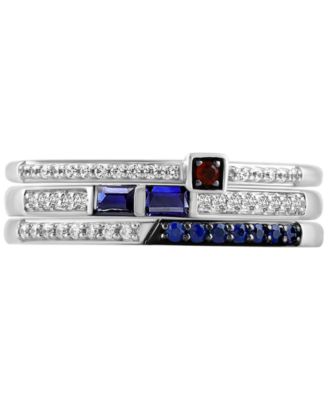Star Wars 3-pc. Set Sapphire (1/3 ct. t.w.), Garnet Accent, & Diamond (1/6 ct. t.w.) Star Wars R2D2 Inspired Rings in Sterling Silver