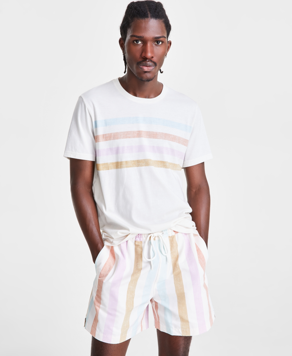 Men's Carousel Short Sleeve Crewneck Striped T-Shirt, Created for Macy's - Tofu