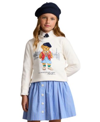 폴로 랄프로렌 Polo Ralph Lauren Big Girls Polo Bear Paris Terry Crewneck Sweatshirt,Deck Wash White