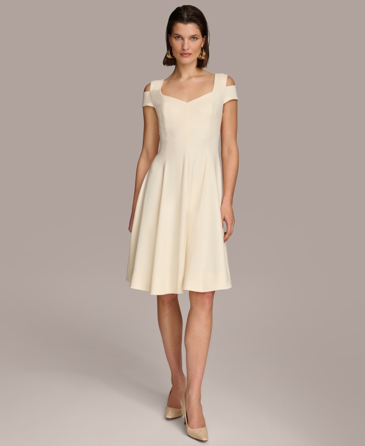 Women's Cold-Shoulder Fit & Flare Dress - Cream