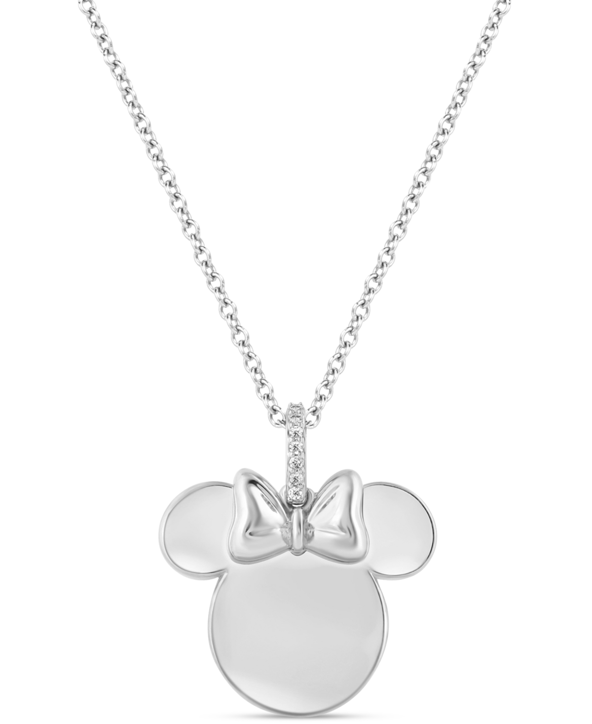 Shop Wonder Fine Jewelry Diamond Accent Minnie Mouse Silhouette Pendant Necklace In Sterling Silver, 16" + 2" Extender