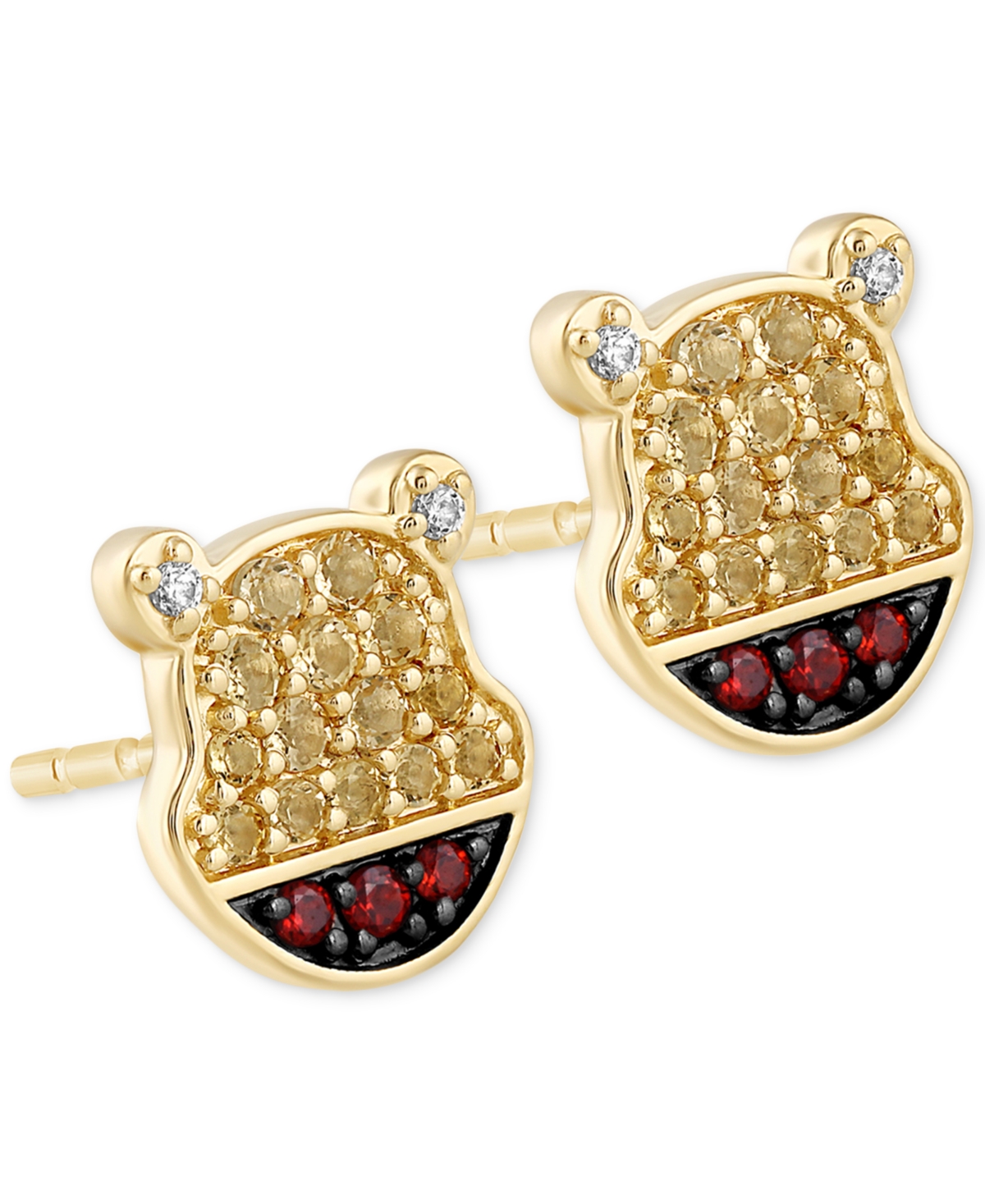 Disney Wonder Fine Jewelry Citrine (1/2 ct. t.w.), Garnet (1.5 ct. t.w.) & Diamond (1/20 ct. t.w.) Winnie the Pooh Stud Earrings in Gold-Plated Sterli