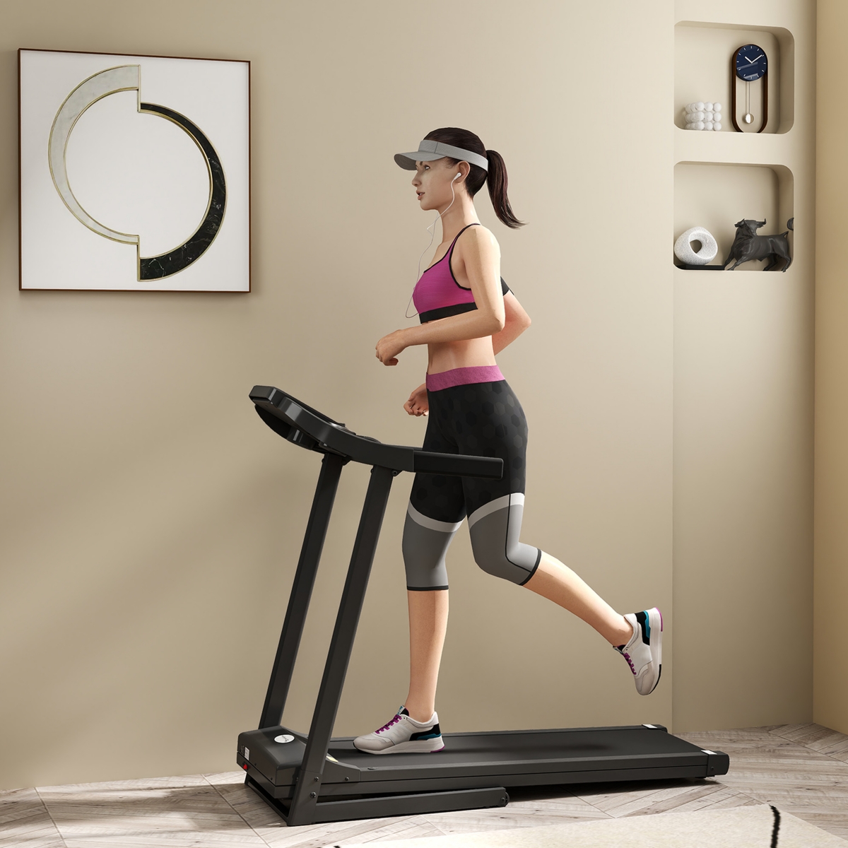 Soozier Folding Treadmill 1.5HP 7.45 Mph Max Speed Electric Motorized Running Jogging Walking Machine w/ 12 Preset Programs and Led Display for Home G