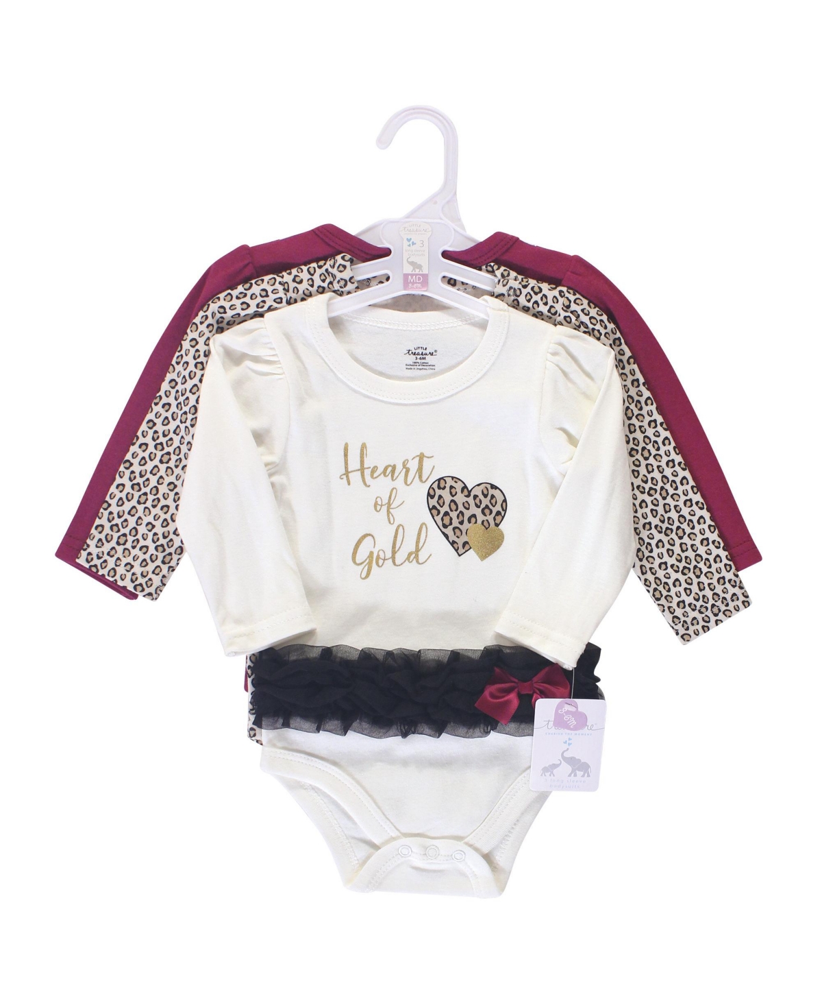 Little Treasure Baby Girls Treasure Baby Cotton Long-Sleeve Bodysuits 3pk,- Cream heart of gold