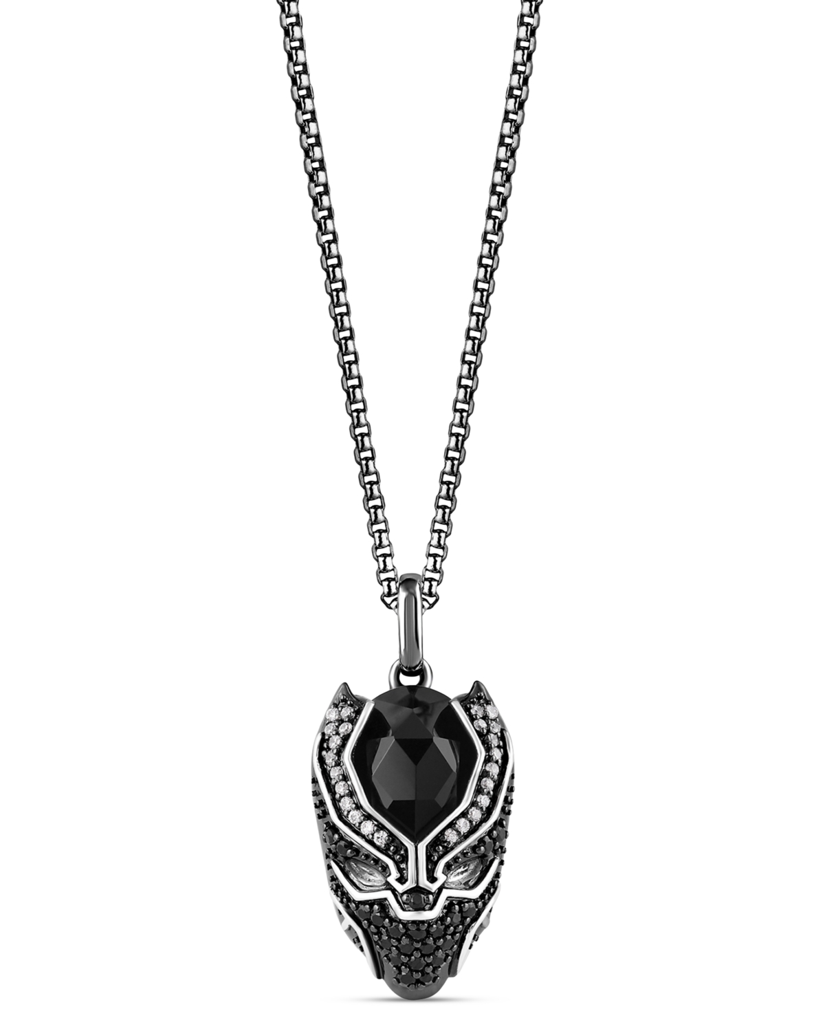 Shop Wonder Fine Jewelry Onyx, Black Spinel (1/5 Ct. T.w.) & Diamond (1/8 Ct. T.w.) Black Panther 18" Pendant Necklace In Ste In Black Rhod