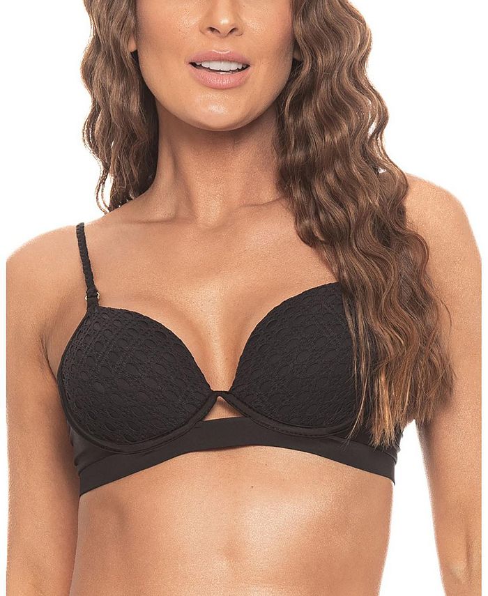 Black Lace Overlay - Braided Padded Underwire Bikini Top