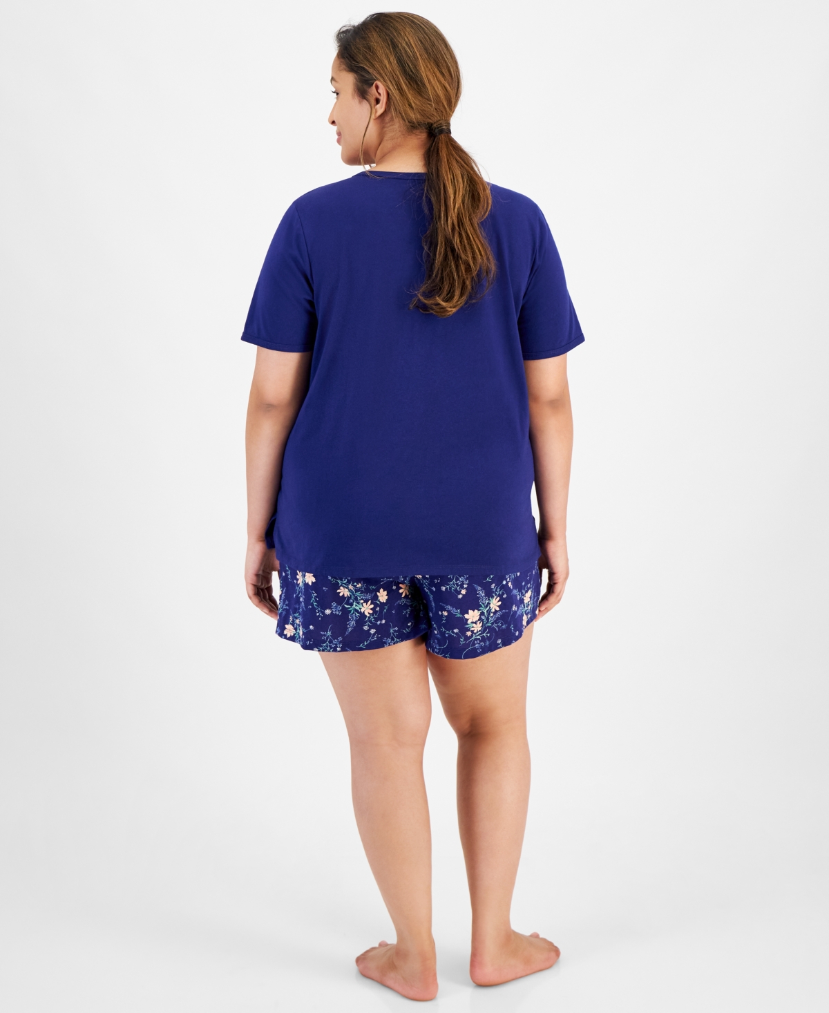 Shop Charter Club Plus Size Printed Short-sleeve Pajamas Set, Created For Macy's In Delicate Garden