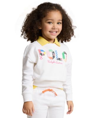 폴로 랄프로렌 Polo Ralph Lauren Toddler and Little Girls Mixed-Logo Terry Sweatshirt,White