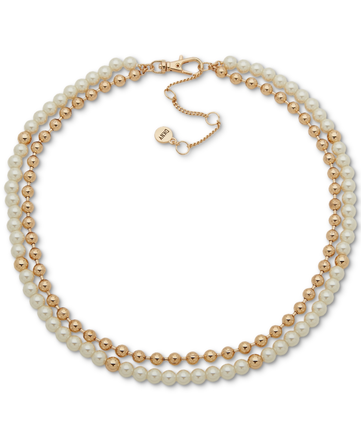 Shop Dkny Gold-tone Bead & Imitation Pearl Layered Collar Necklace, 16" + 3" Extender In White