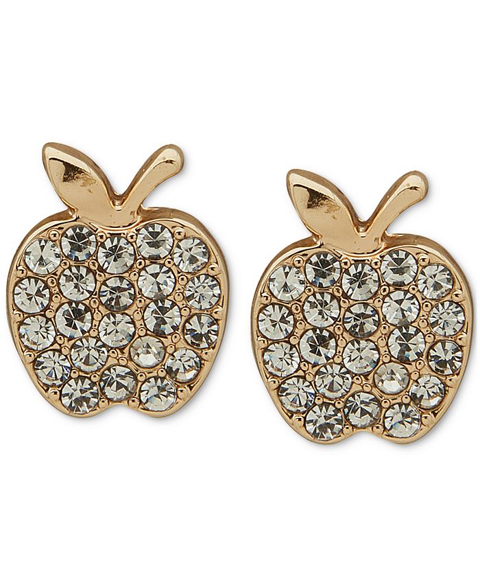 DKNY Gold-Tone Pavé Crystal Apple Stud Earrings - Macy's