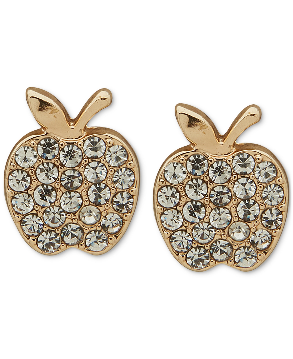 Gold-Tone Pave Crystal Apple Stud Earrings - Crystal Wh