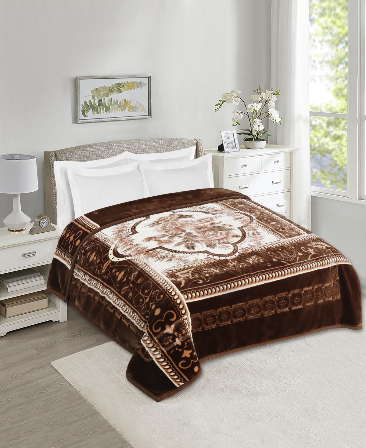 Shop Nestl Printed Faux Mink Weighted Bed Blanket, 12 Lbs, King In Brown Print
