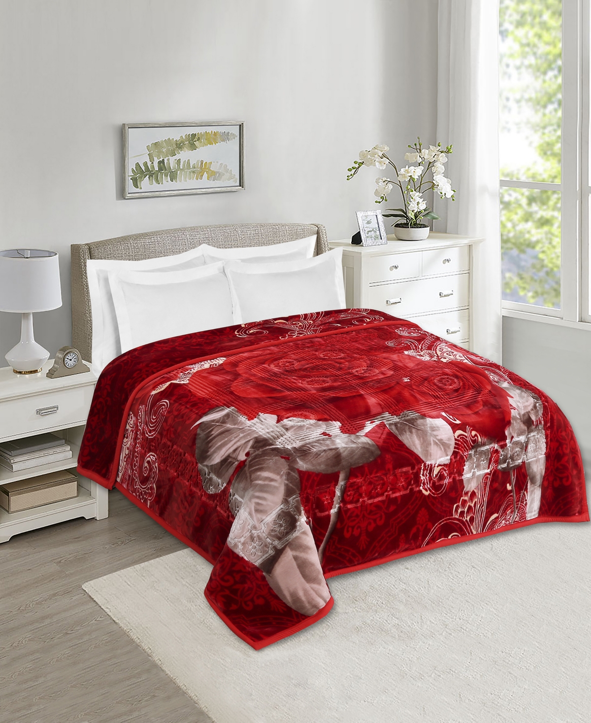 Nestl Printed Faux Mink Weighted Bed Blanket, 12 Lbs, King In Red Rose