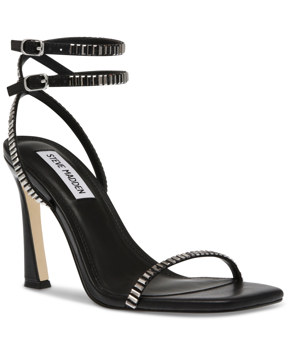Shop Steve Madden Women's Thierry Ankle-wrap Rhinestone Dress Sandals In Black,rhinestone