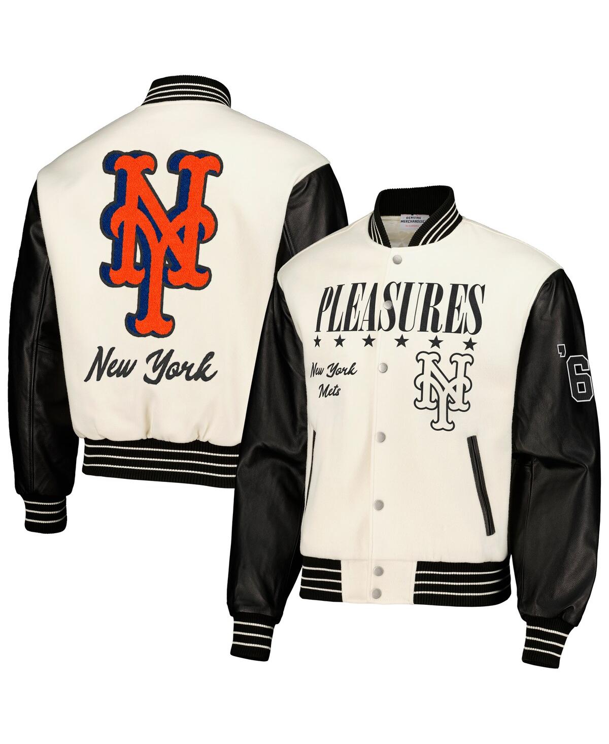 Men's Pleasures White New York Mets Full-Snap Varsity Jacket - White
