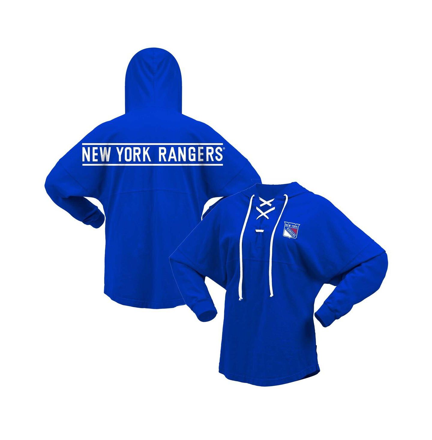Женское худи Fanatics Blue New York Rangers Jersey Lace-Up V-Neck Long Sleeve T-shirt — фото 1