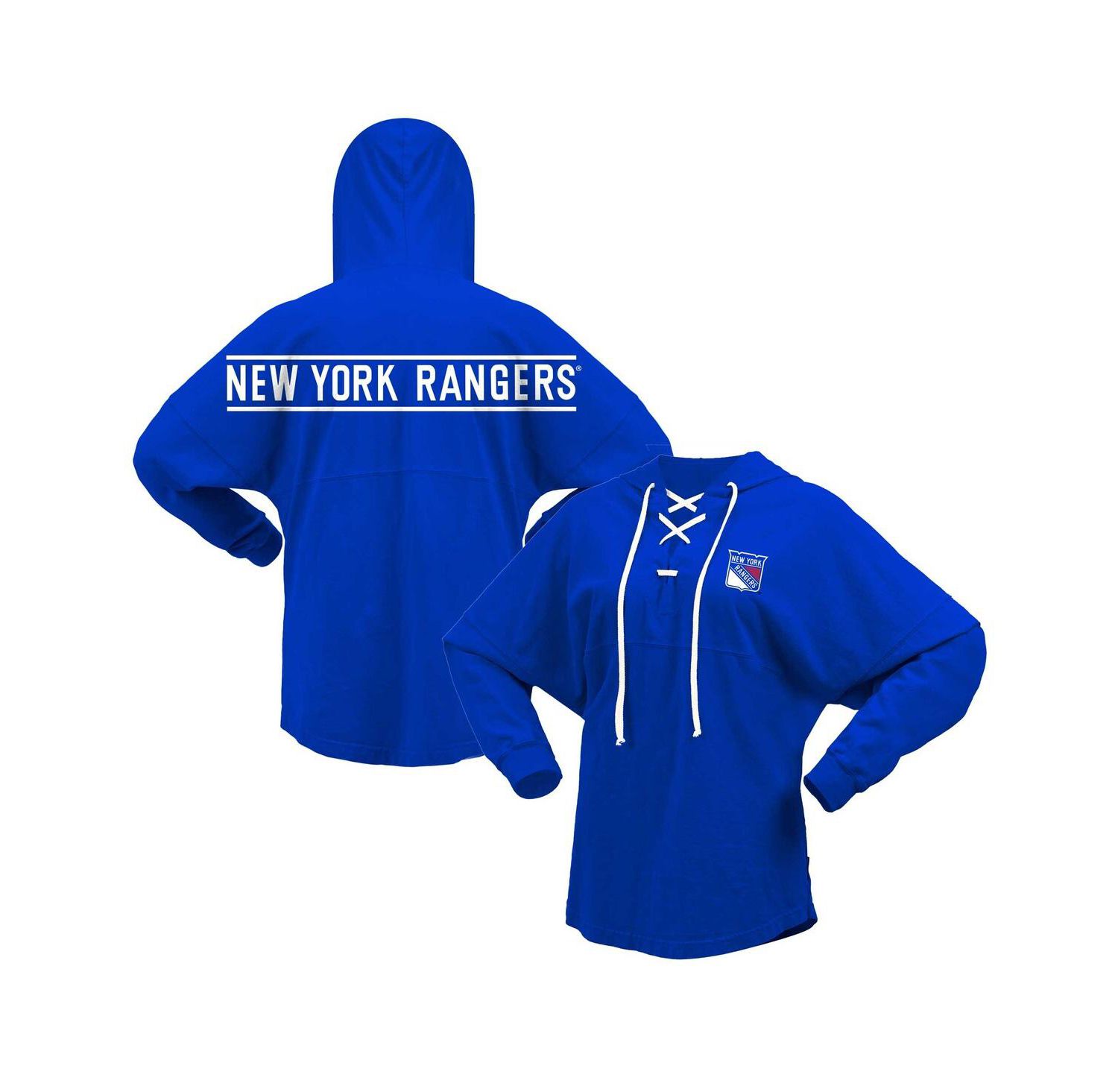 Women's Blue New York Rangers Jersey Lace-Up V-Neck Long Sleeve Hoodie T-shirt