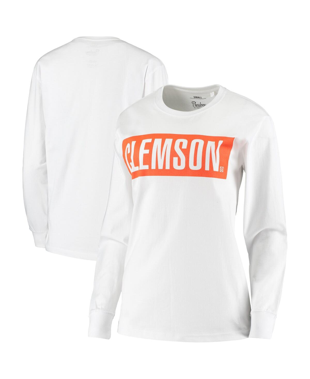 Women's Pressbox White Clemson Tigers Big Block Whiteout Long Sleeve T-shirt - White