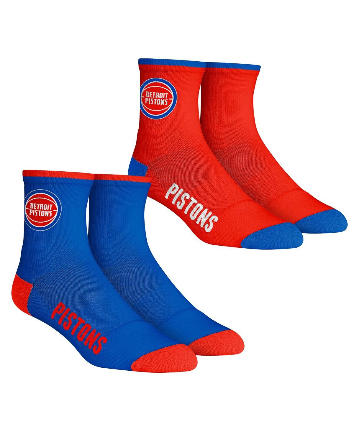 Rock 'em Men's  Socks Detroit Pistons Core Team 2-pack Quarter Length Sock Set In Blue