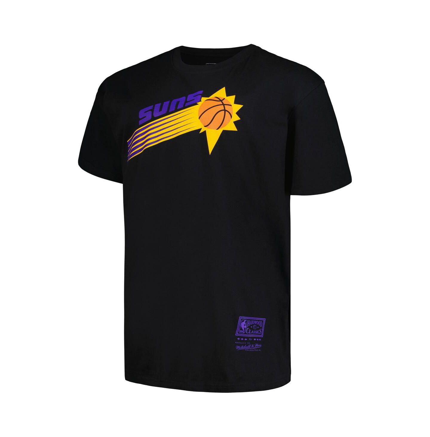Мужская футболка Mitchell & Ness Black Distressed Phoenix Suns Big and Tall Hardwood Classics Vintage-Like Logo — фото 2