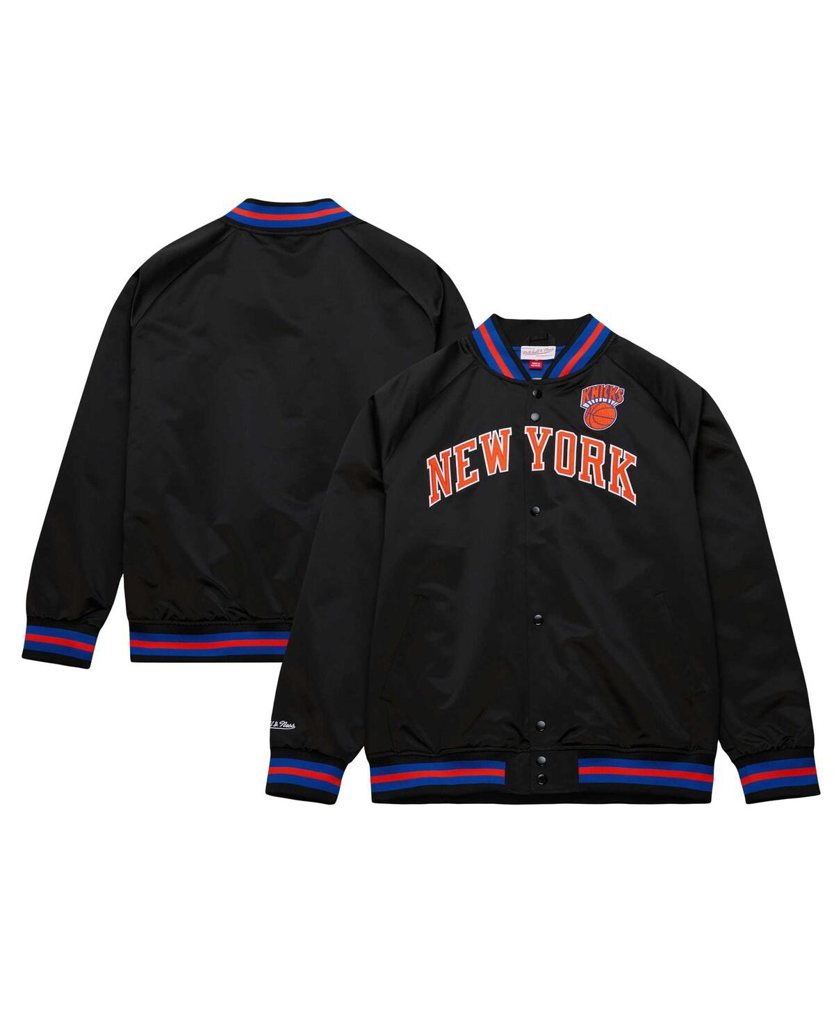 Men's Mitchell & Ness Black New York Knicks Big and Tall Hardwood Classics Wordmark Satin Raglan Full-Zip Jacket - Black