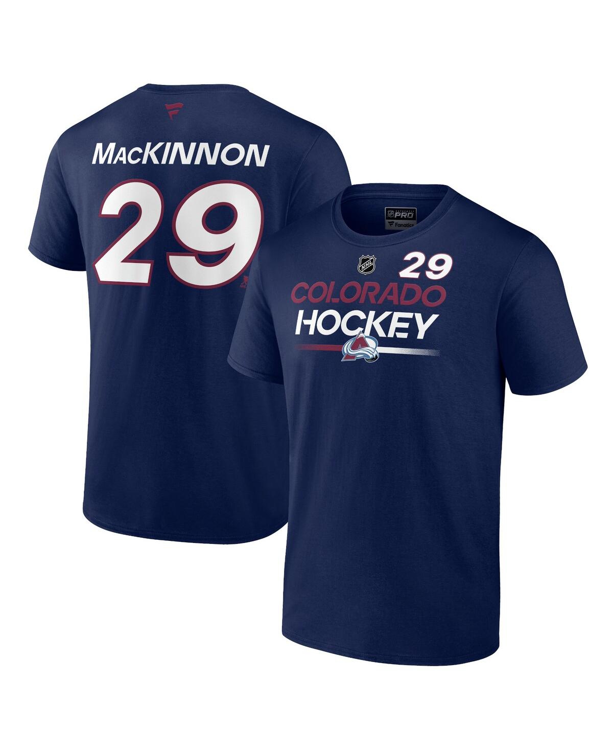 Shop Fanatics Men's  Nathan Mackinnon Navy Colorado Avalanche Authentic Pro Prime Name And Number T-shirt
