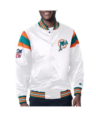 Men s Starter White Aqua Distressed Miami Dolphins Vintage Like Satin Full Snap Varsity Jacket Macy s