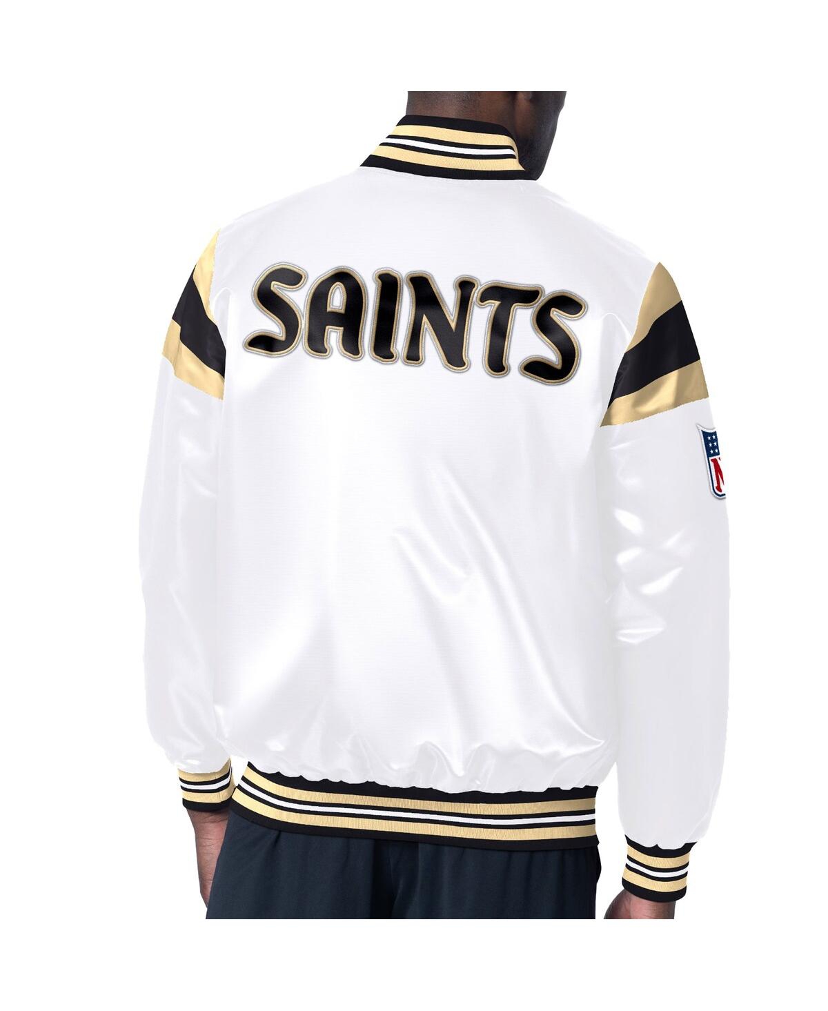 Shop Starter Men's  White, Black Distressed New Orleans Saints Vintage-like Satin Full-snap Varsity Jacket In White,black