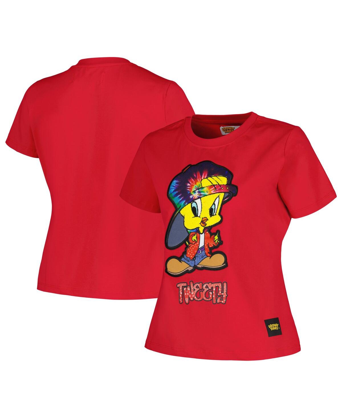 Freeze Max Women's  Red Looney Tunes Tweety Bird Rainbow T-shirt