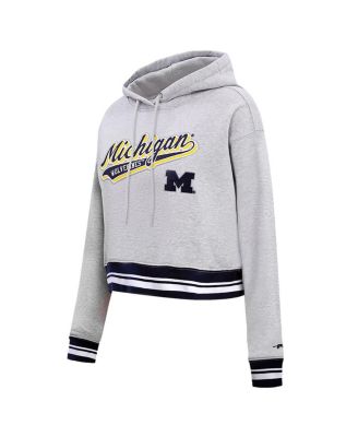 Women's Heather Gray Michigan Wolverines Script Tail Fleece Cropped Pullover Hoodie