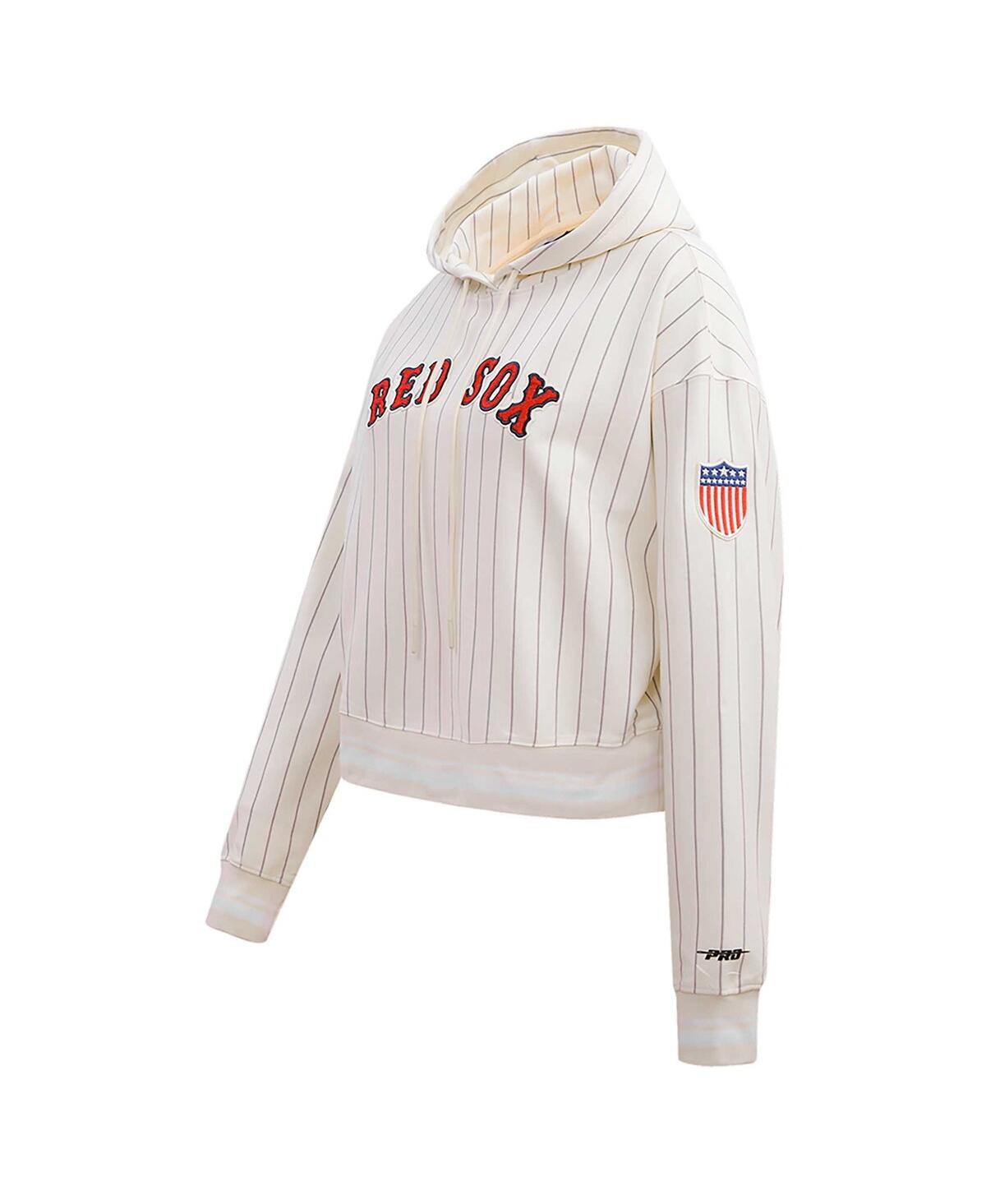 Shop Pro Standard Women's  Cream Boston Red Sox Pinstripe Retro Classic Cropped Pullover Hoodie