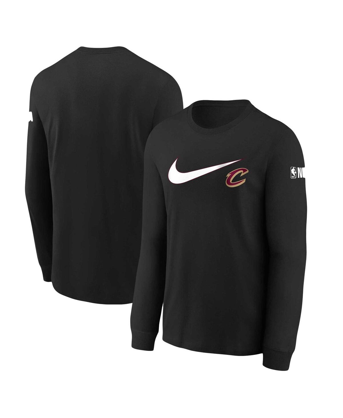 Shop Nike Big Boys  Black Cleveland Cavaliers Swoosh Long Sleeve T-shirt