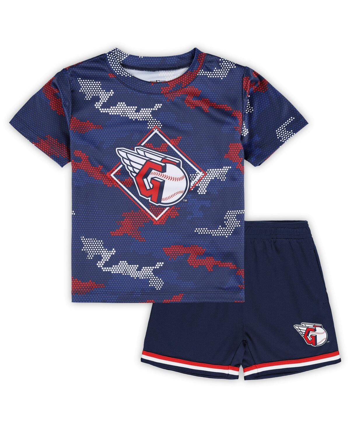 Outerstuff Babies' Toddler Boys And Girls Fanatics Navy Cleveland Guardians Field Ball T-shirt And Shorts Set