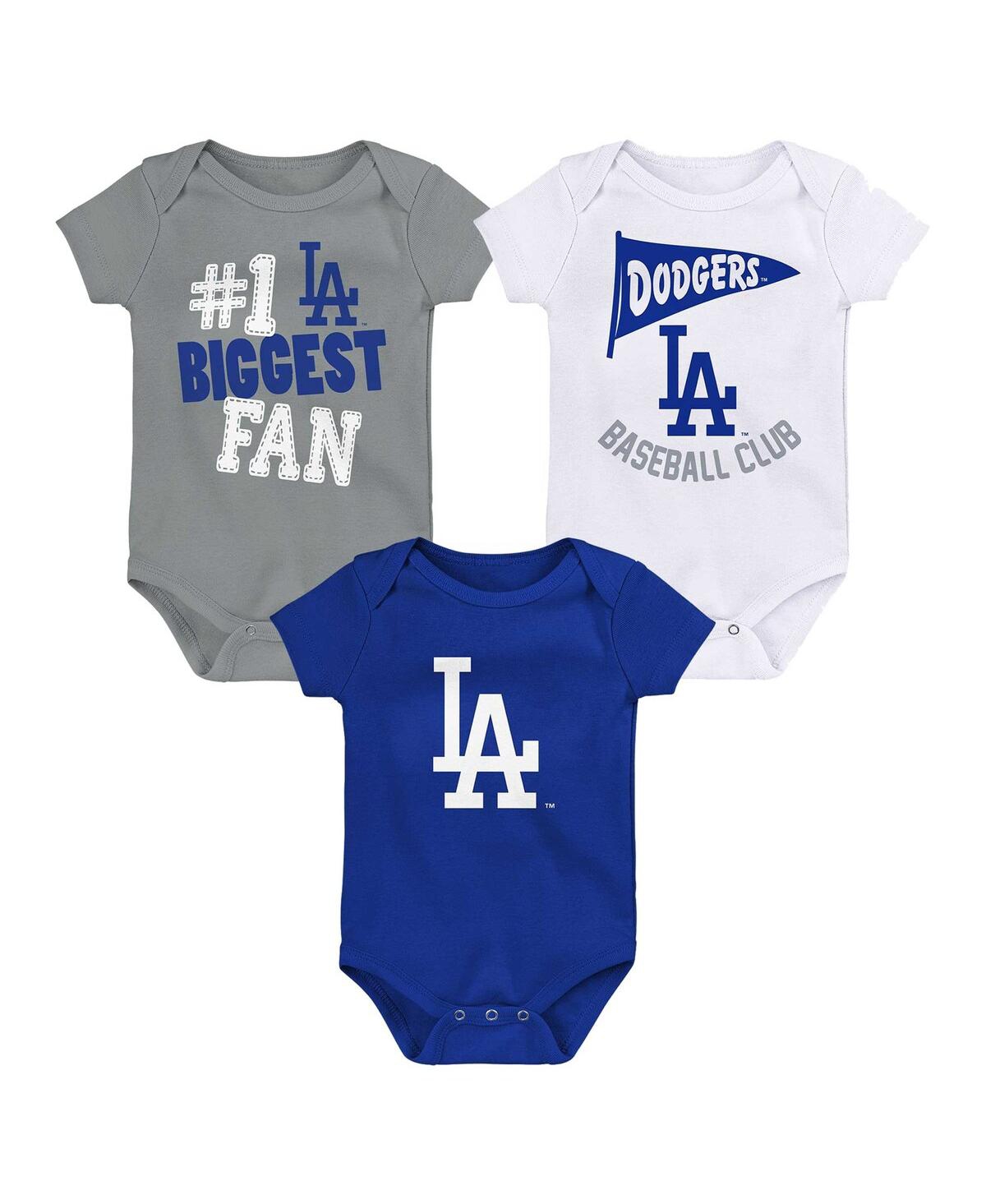 Outerstuff Baby Boys And Girls Fanatics Los Angeles Dodgers Fan Pennant 3-pack Bodysuit Set In Royal
