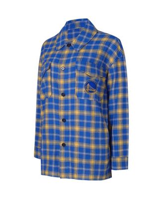 Women's Blue, Gold Golden State Warriors Boyfriend Button-Up Nightshirt
