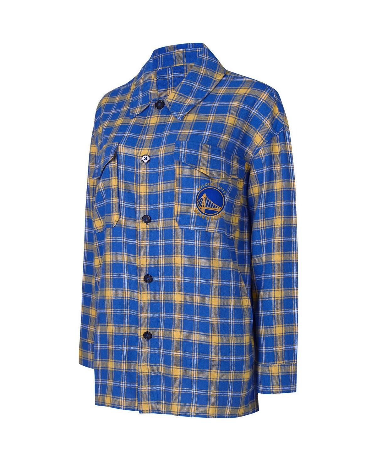 College Concepts Women's  Blue, Gold Golden State Warriors Boyfriend Button-up Nightshirt In Blue,gold
