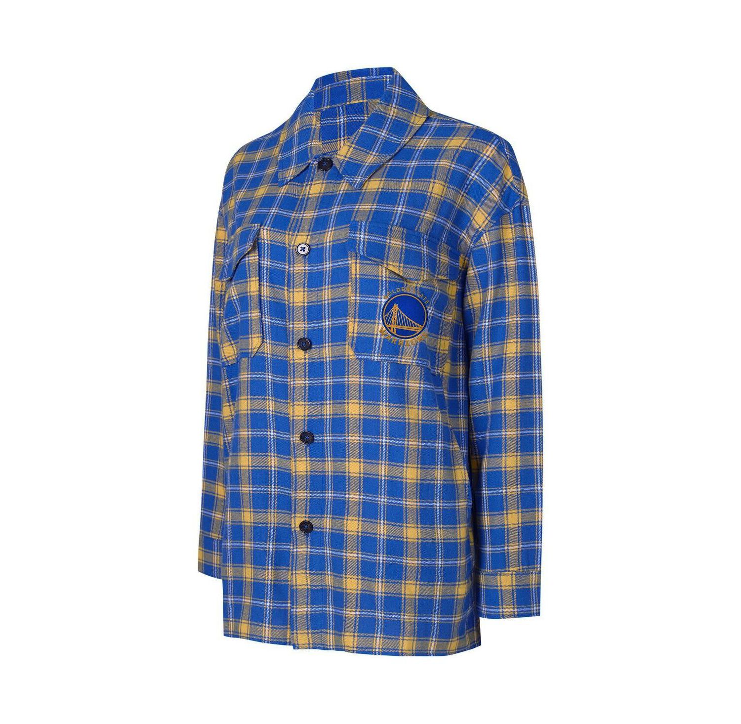 Women's Blue, Gold Golden State Warriors Boyfriend Button-Up Nightshirt