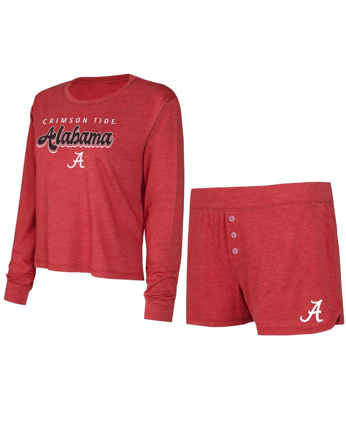 Concepts Sport Women's  Crimson Alabama Crimson Tide Team Color Long Sleeve T-shirt And Shorts Set