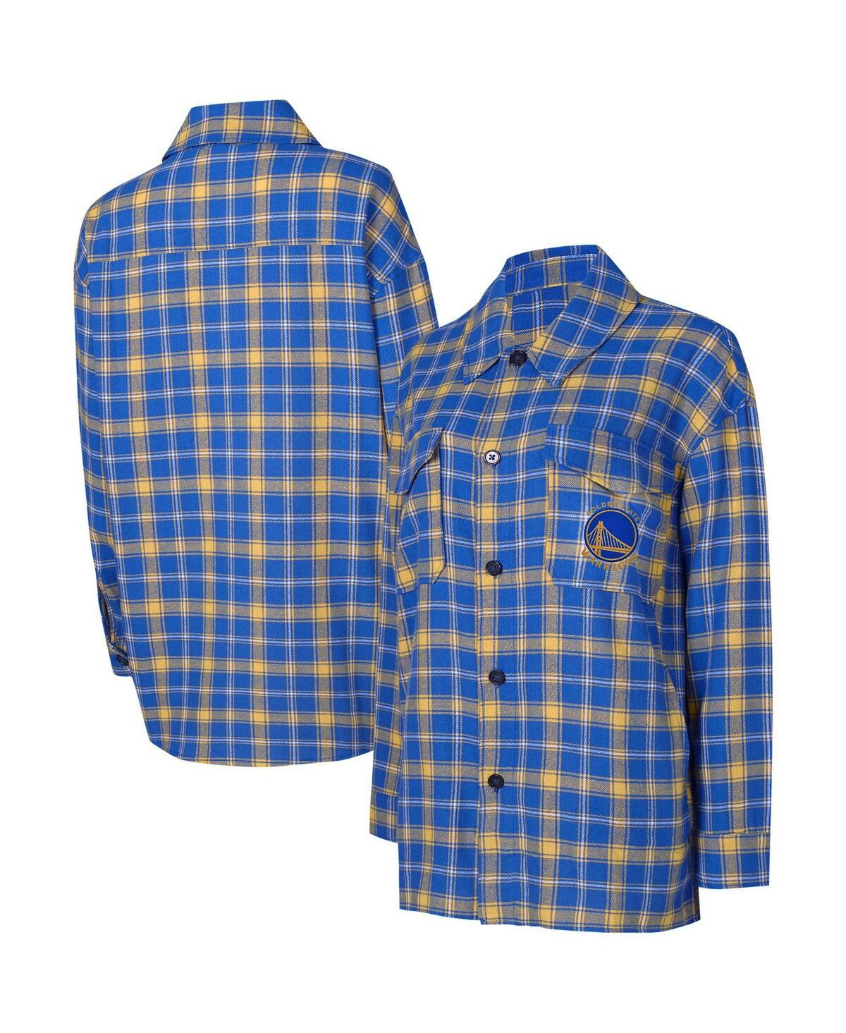 Women's College Concepts Blue, Gold Golden State Warriors Boyfriend Button-Up Nightshirt - Blue, Gold