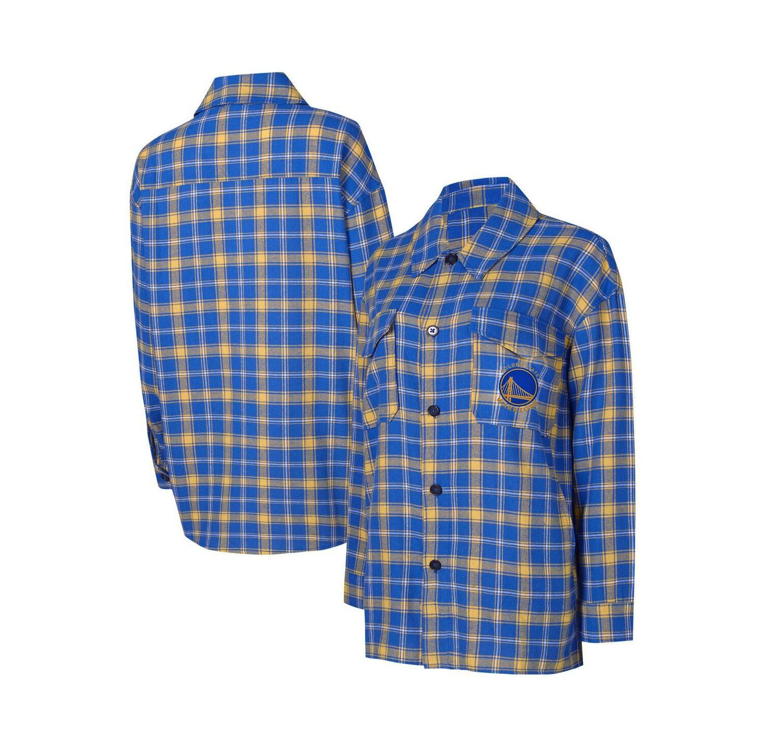 Women's Blue, Gold Golden State Warriors Boyfriend Button-Up Nightshirt