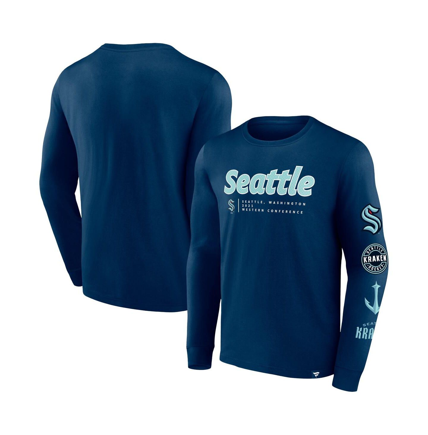 Мужская футболка Fanatics Deep Sea Blue Seattle Kraken Strike the Goal Long Sleeve — фото 1