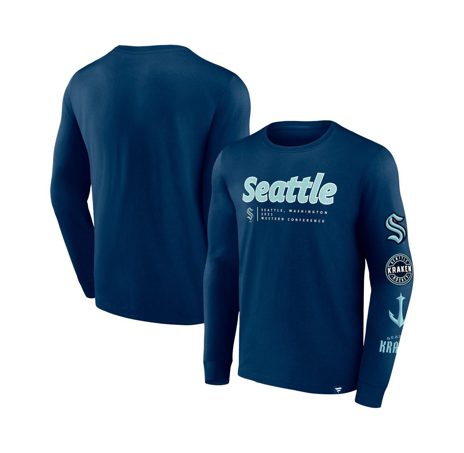 Men's Deep Sea Blue Seattle Kraken Strike the Goal Long Sleeve T-shirt