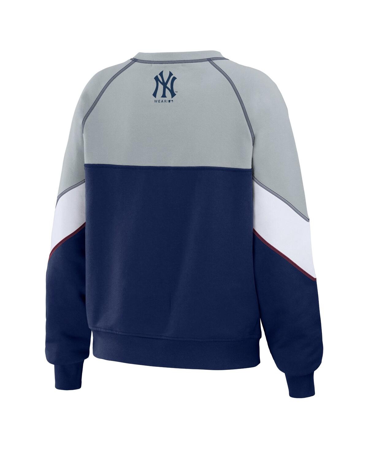 Shop Wear By Erin Andrews Women's  Heather Gray, Navy New York Yankees Crewneck Pullover Sweatshirt In Heather Gray,navy
