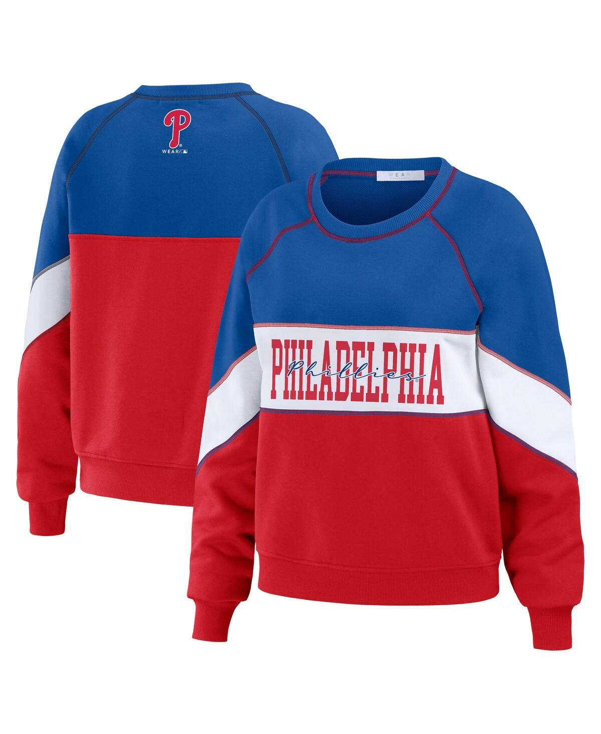 Shop Wear By Erin Andrews Women's  Royal, Red Philadelphia Phillies Crewneck Pullover Sweatshirt In Royal,red
